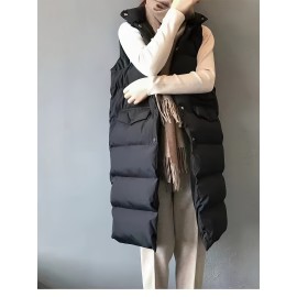 Plus Size Women's Puffer Vest - Casual Solid Color Front Button Down Design, Includes Scarf for Winter, Cozy and Warm Plus Size Women's Puffer Vest - Casual Solid Color Front Button Down Design, Includes Scarf for Winter, Cozy and Warm