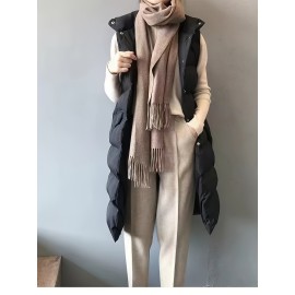Plus Size Women's Puffer Vest - Casual Solid Color Front Button Down Design, Includes Scarf for Winter, Cozy and Warm Plus Size Women's Puffer Vest - Casual Solid Color Front Button Down Design, Includes Scarf for Winter, Cozy and Warm