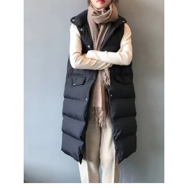 Plus Size Women's Puffer Vest - Casual Solid Color Front Button Down Design, Includes Scarf for Winter, Cozy and Warm Plus Size Women's Puffer Vest - Casual Solid Color Front Button Down Design, Includes Scarf for Winter, Cozy and Warm