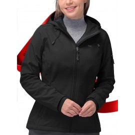 Softshell Jacket for Women, Casual Plush Lined Warm Hooded Windproof Coat with Adjustable Hood and Drawcord Hem for Winter Fall Outdoor Hiking