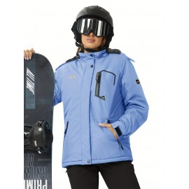 Large-size Women's Waterproof Soft-shell Ski Jacket with Fleece Lining, Hooded, Multiple Pockets, Warm, Comfortable, Bright Colors, Plus-size Coat for Outdoor Sports, Snowsports, Snowboarding, Hiking, Mountaineering, Camping, Daily Casual Work