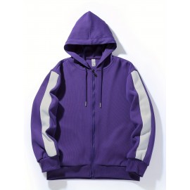 Chic Plus Size Women's Hooded Jacket - Color Block, Zip-Up Outdoor Coat With Drawstring & Pockets For Fall/Winter