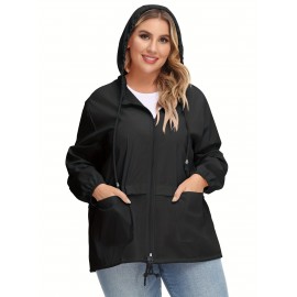 Plus Size Raincoat Women Water Resistant Rain Jacket Packable Outdoor Hooded Windbreaker