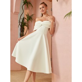 Trendy Twist Solid Color Pleated Bridesmaid Dress - Elegant Off Shoulder Backless Design for Spring & Summer, Women's Formal Wear with Flowy Silhouette and Chic Style