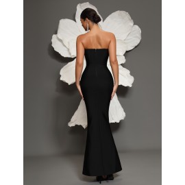Shiny Sequin Slim Fit Formal Dress, Elegant Strapless Ankle Length Evening Dress For Party & Banquet, Women's Clothing Shiny Sequin Slim Fit Formal Dress, Elegant Strapless Ankle Length Evening Dress For Party & Banquet, Women's Clothing