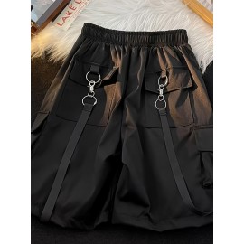 Women's Cargo Drawstring Shorts - Flap Pockets, Elastic Waist, Casual Style, Perfect for Spring & Summer, Comfortable and Versatile Clothing Women's Cargo Drawstring Shorts - Flap Pockets, Elastic Waist, Casual Style, Perfect for Spring & Summer, Comfortable and Versatile Clothing