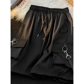 Women's Cargo Drawstring Shorts - Flap Pockets, Elastic Waist, Casual Style, Perfect for Spring & Summer, Comfortable and Versatile Clothing Women's Cargo Drawstring Shorts - Flap Pockets, Elastic Waist, Casual Style, Perfect for Spring & Summer, Comfortable and Versatile Clothing
