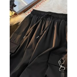 Women's Cargo Drawstring Shorts - Flap Pockets, Elastic Waist, Casual Style, Perfect for Spring & Summer, Comfortable and Versatile Clothing Women's Cargo Drawstring Shorts - Flap Pockets, Elastic Waist, Casual Style, Perfect for Spring & Summer, Comfortable and Versatile Clothing