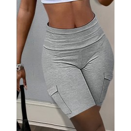 Solid Color High Waist Shorts, Casual Skinny Fit Shorts For Spring & Summer, Women's Clothing