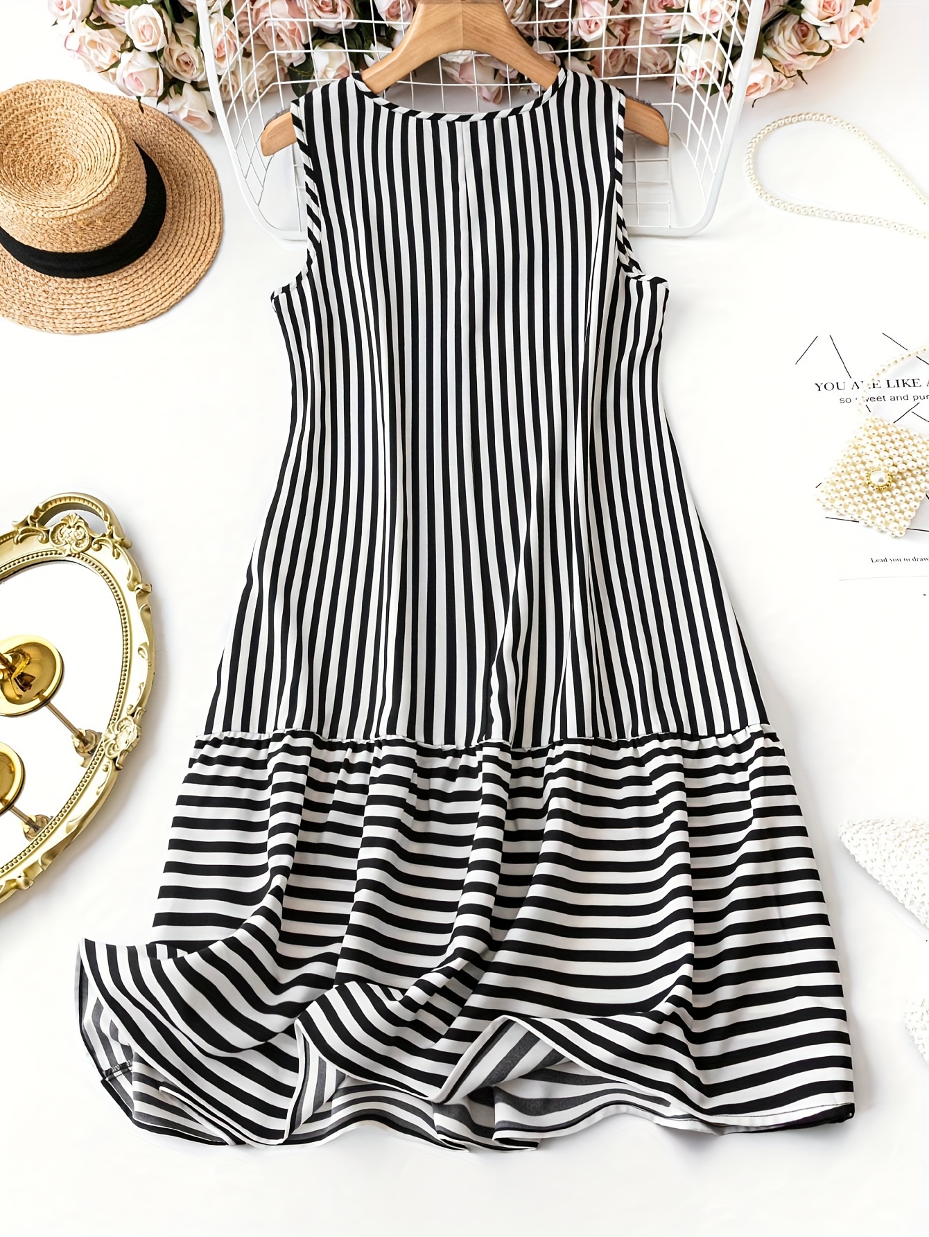 plus size stripe print tank dress casual sleeveless dress for spring summer womens plus size clothing details 0