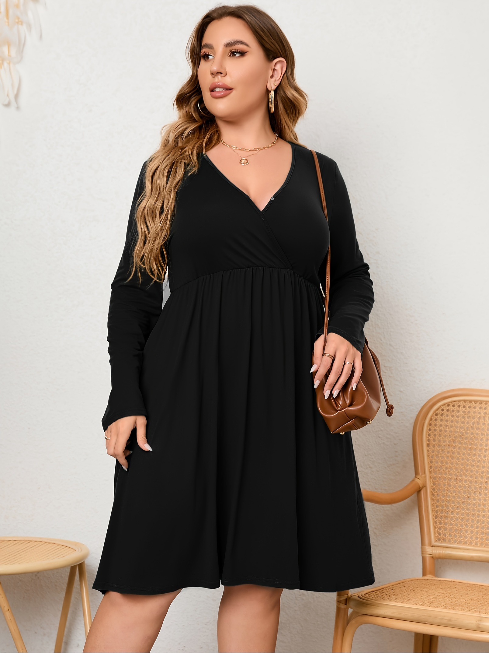 womens v neck a line knee length wrap swing dresses plus size a line party mini dress details 55