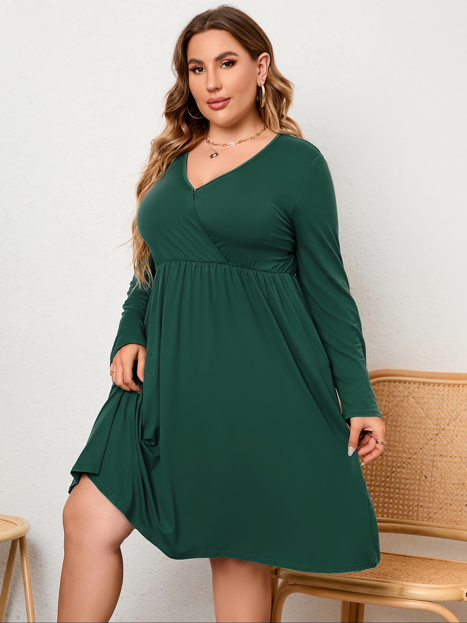 womens v neck a line knee length wrap swing dresses plus size a line party mini dress details 57