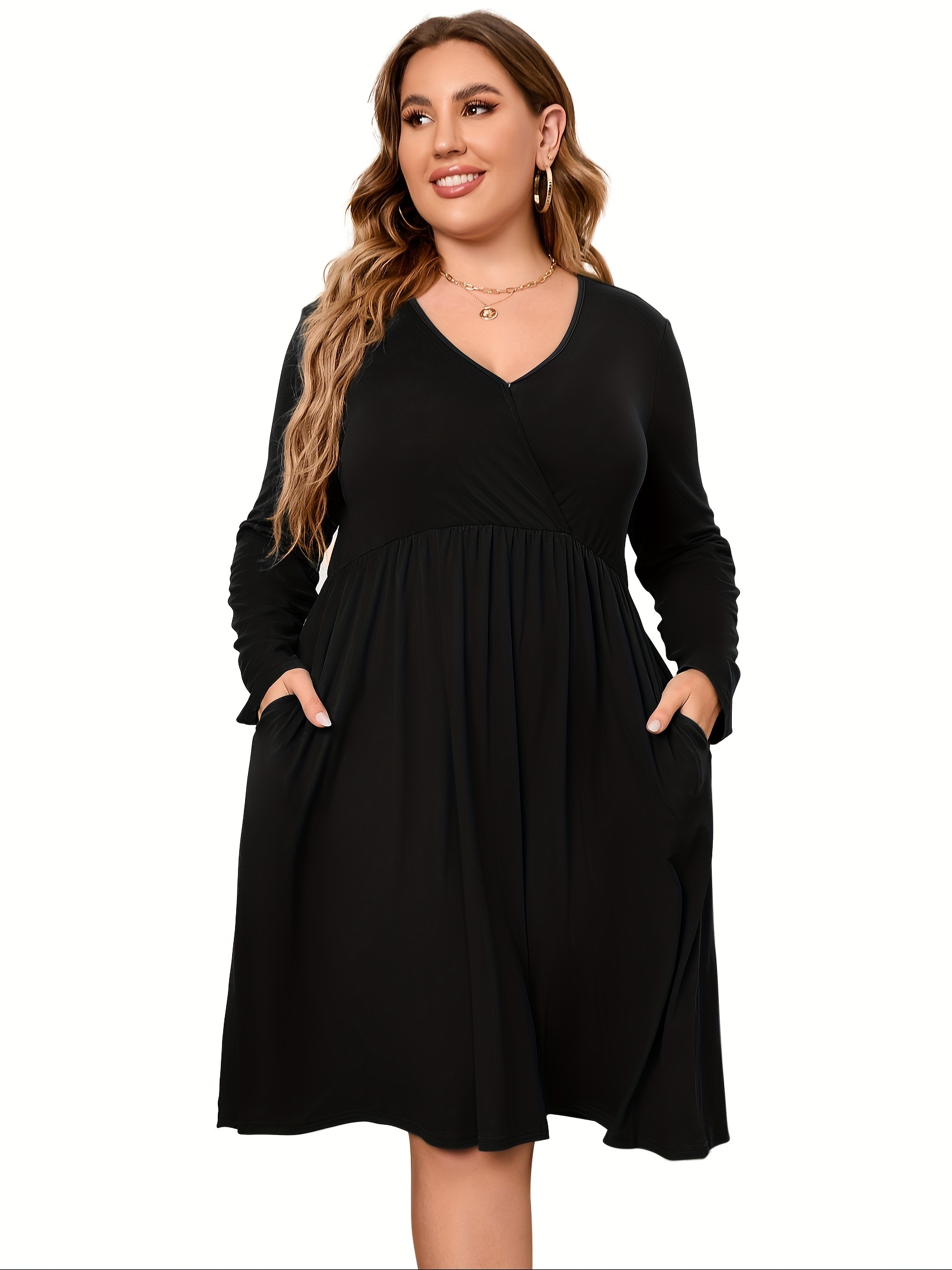 womens v neck a line knee length wrap swing dresses plus size a line party mini dress details 62