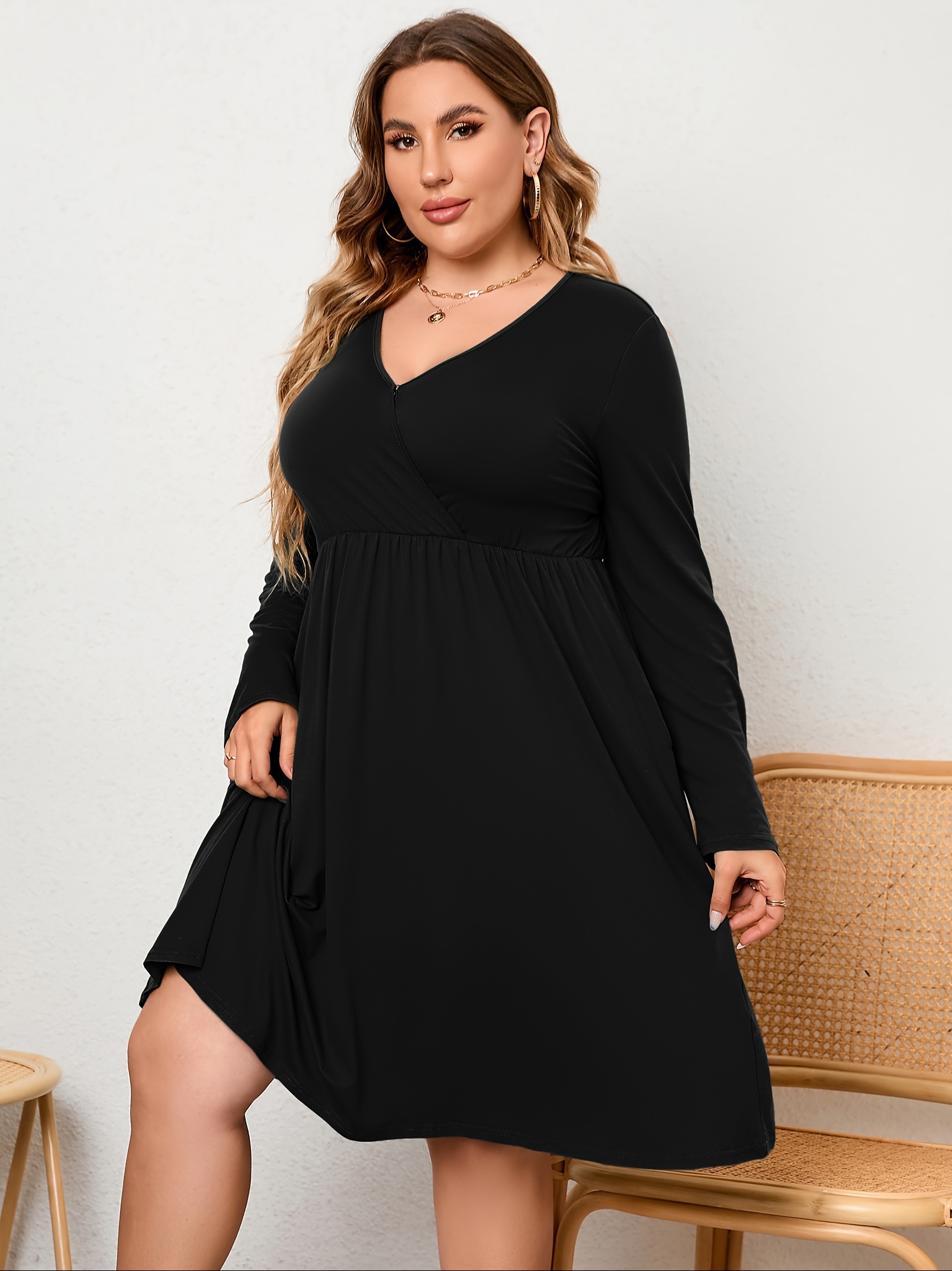 womens v neck a line knee length wrap swing dresses plus size a line party mini dress details 64