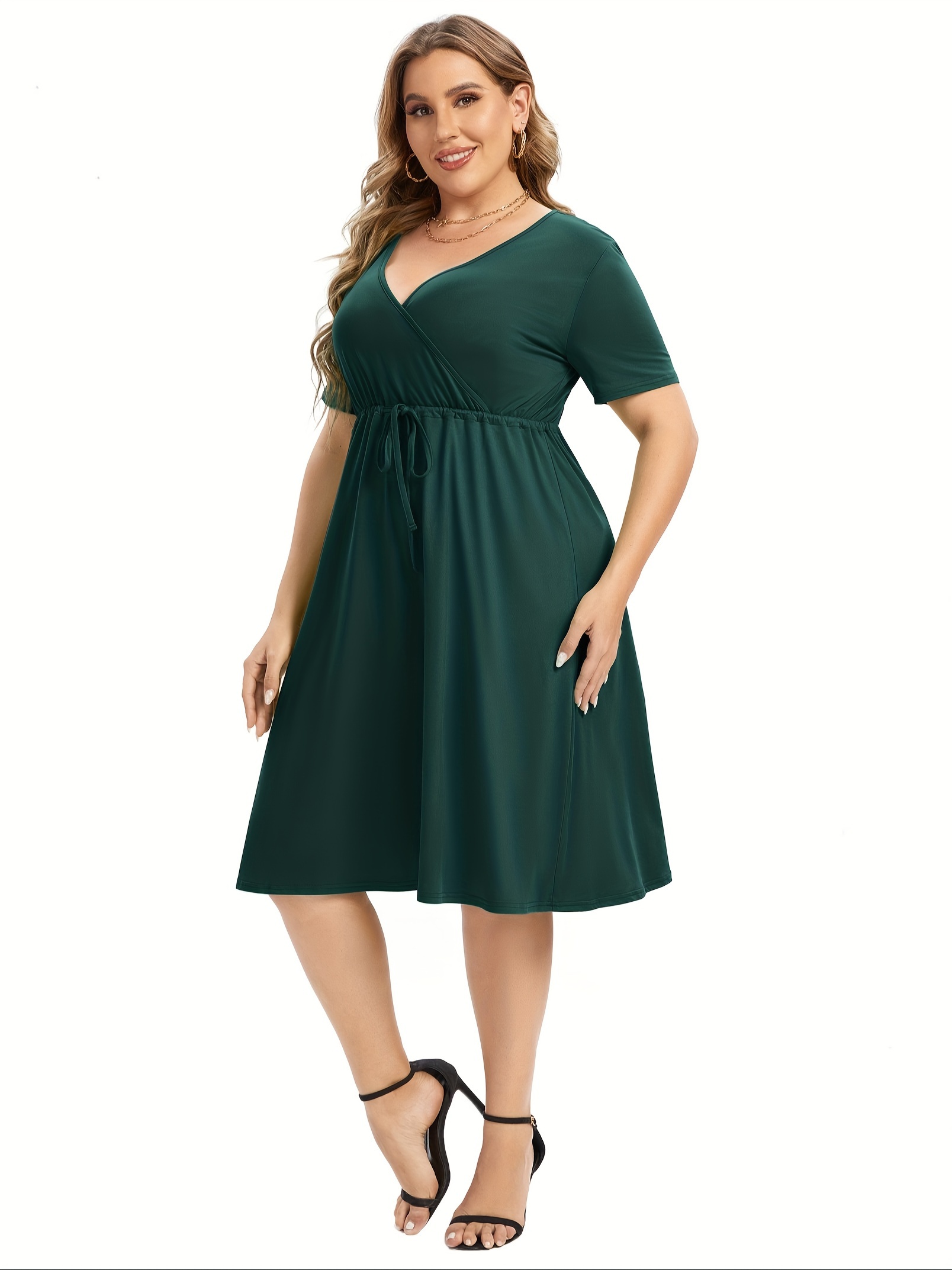 womens v neck a line knee length wrap swing dresses plus size a line party mini dress details 74