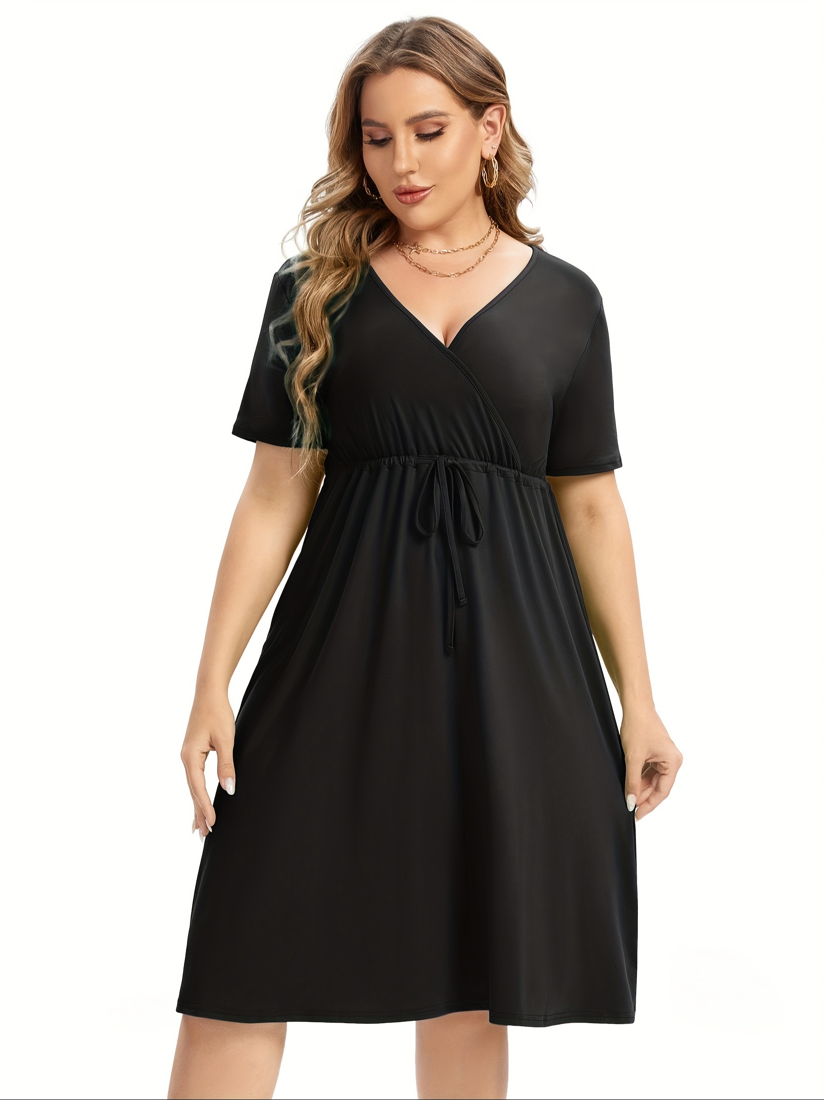 womens v neck a line knee length wrap swing dresses plus size a line party mini dress details 81