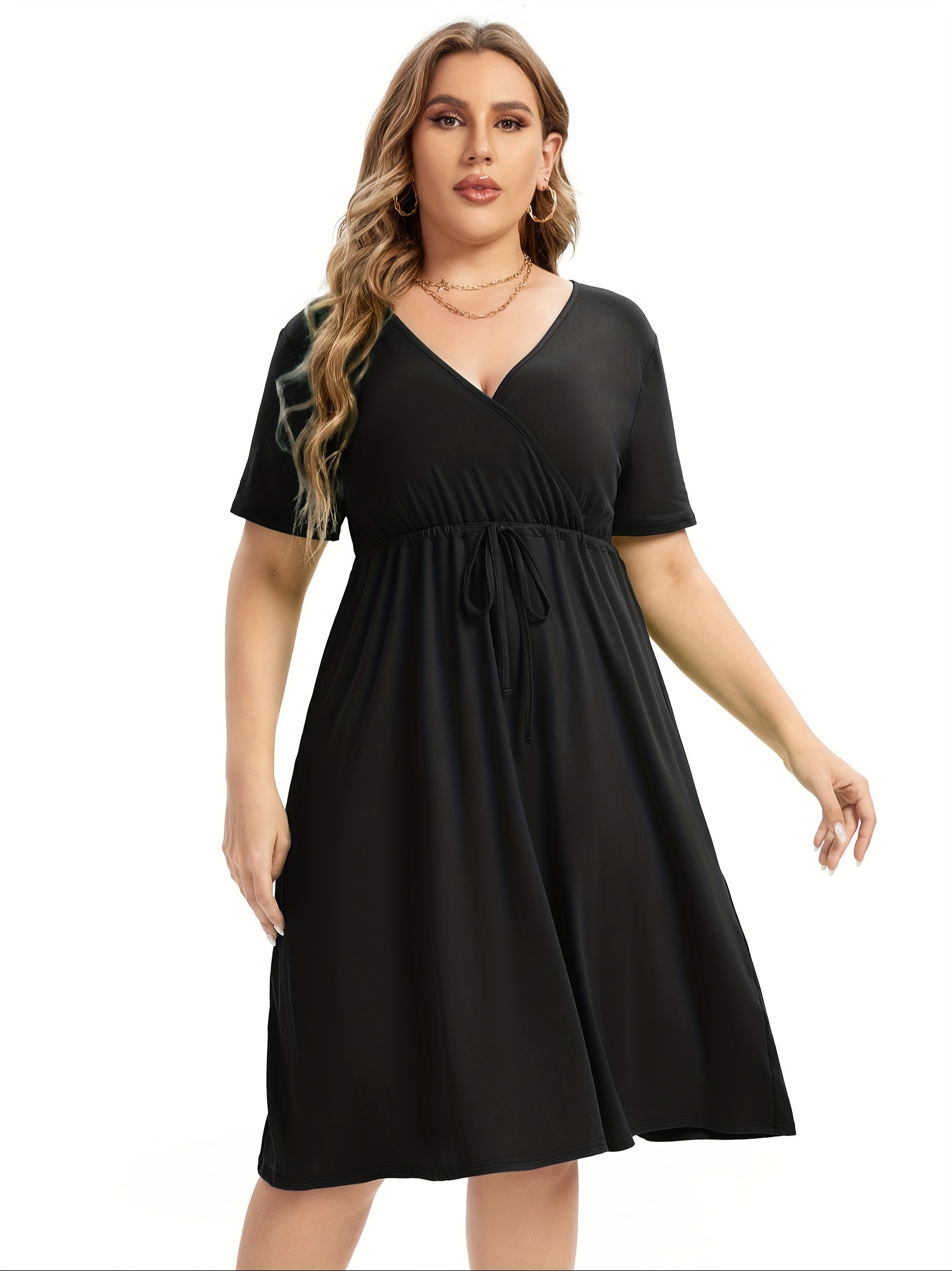 womens v neck a line knee length wrap swing dresses plus size a line party mini dress details 82