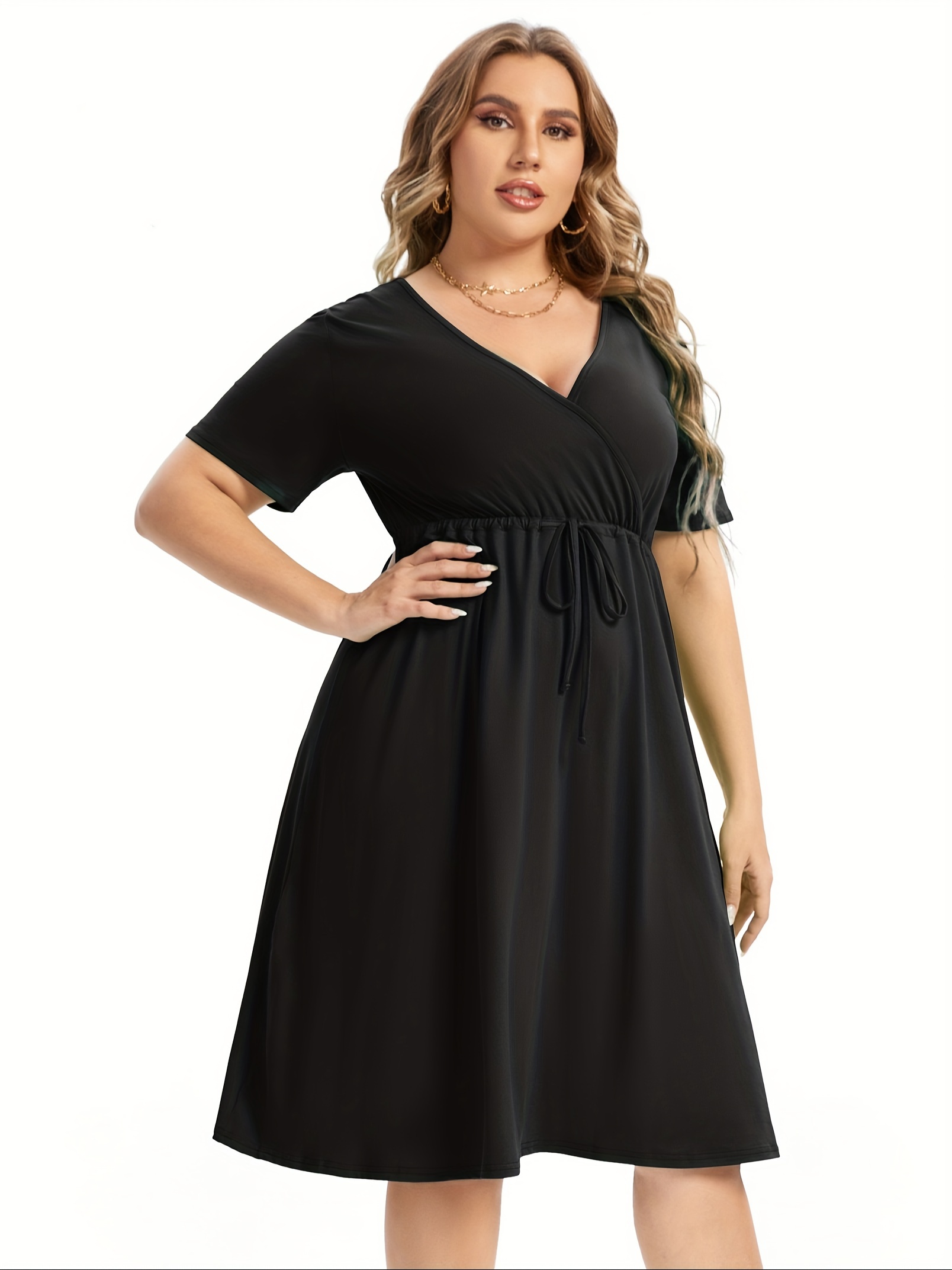 womens v neck a line knee length wrap swing dresses plus size a line party mini dress details 83