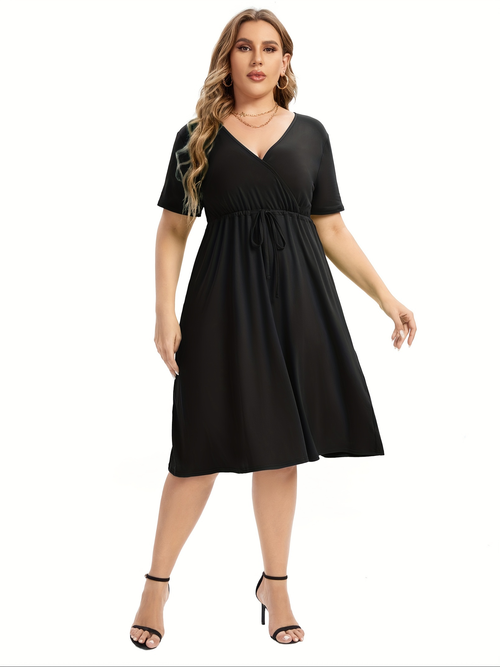 womens v neck a line knee length wrap swing dresses plus size a line party mini dress details 88