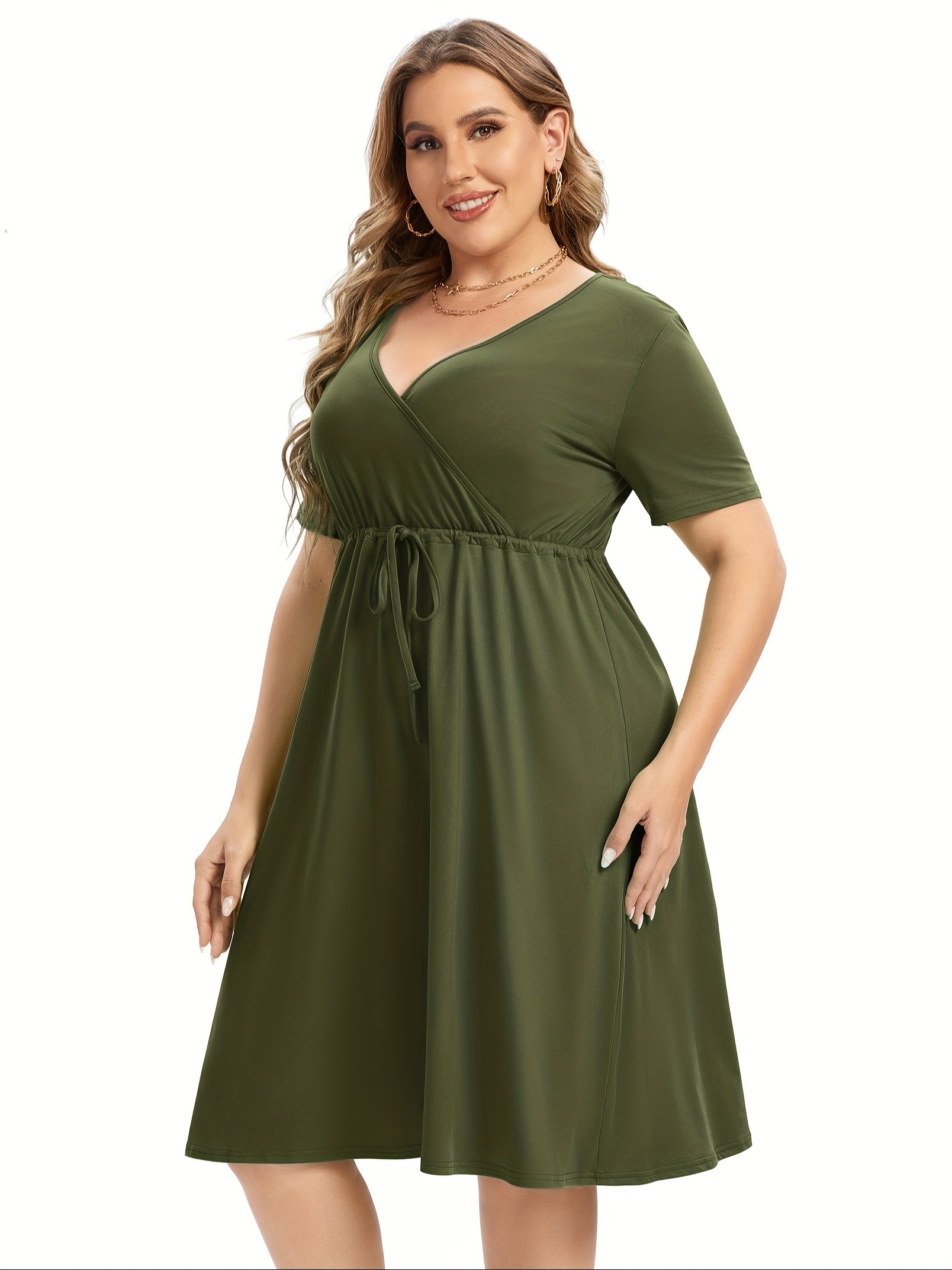 womens v neck a line knee length wrap swing dresses plus size a line party mini dress details 92