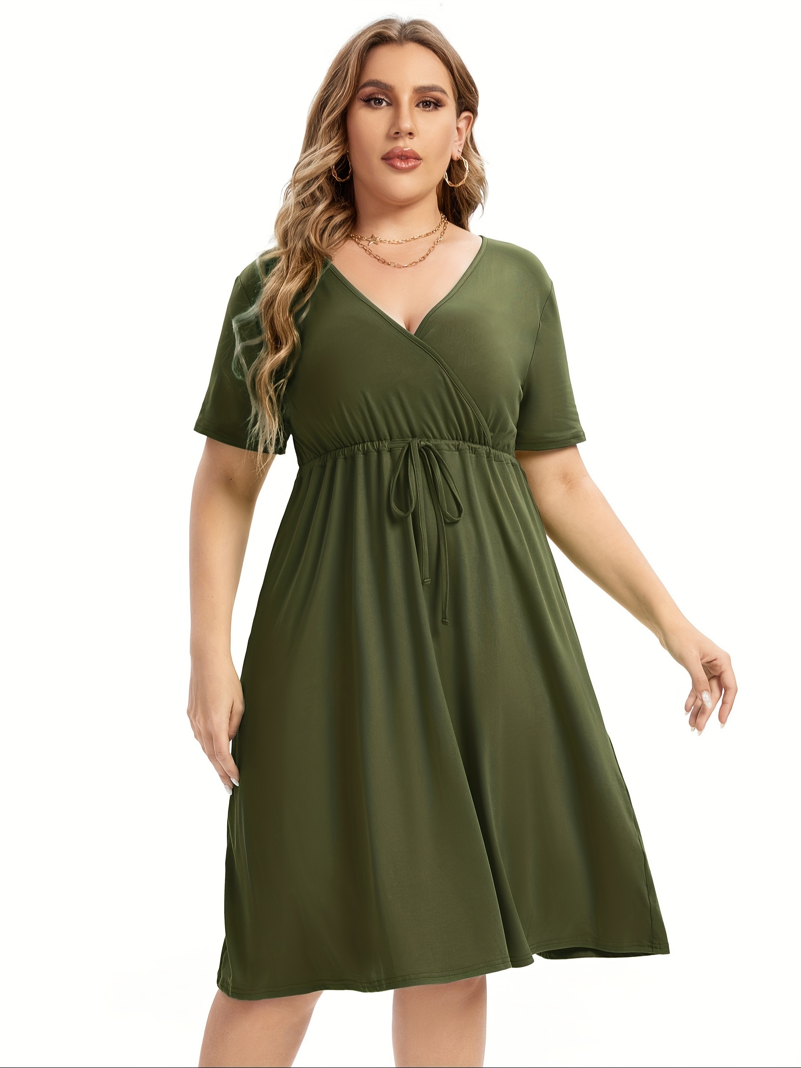 womens v neck a line knee length wrap swing dresses plus size a line party mini dress details 93