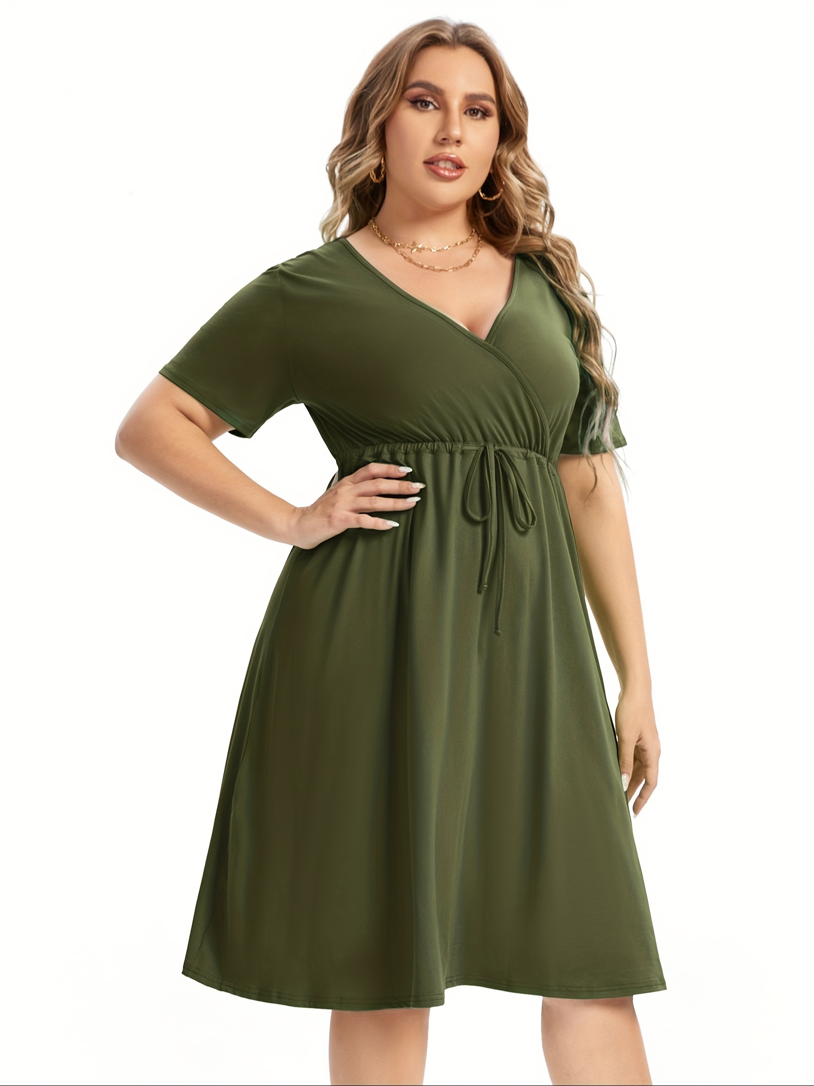 womens v neck a line knee length wrap swing dresses plus size a line party mini dress details 94