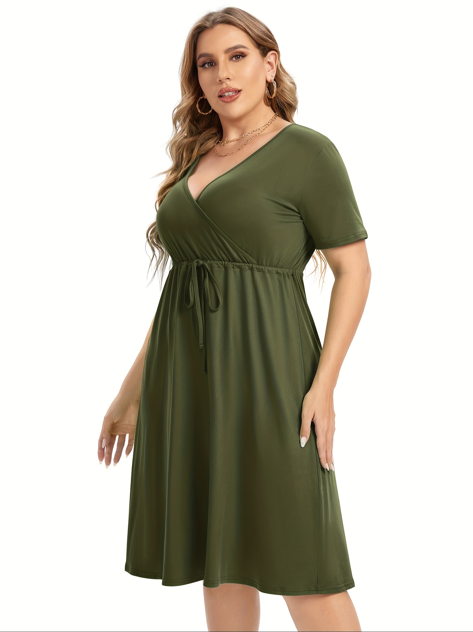 womens v neck a line knee length wrap swing dresses plus size a line party mini dress details 95