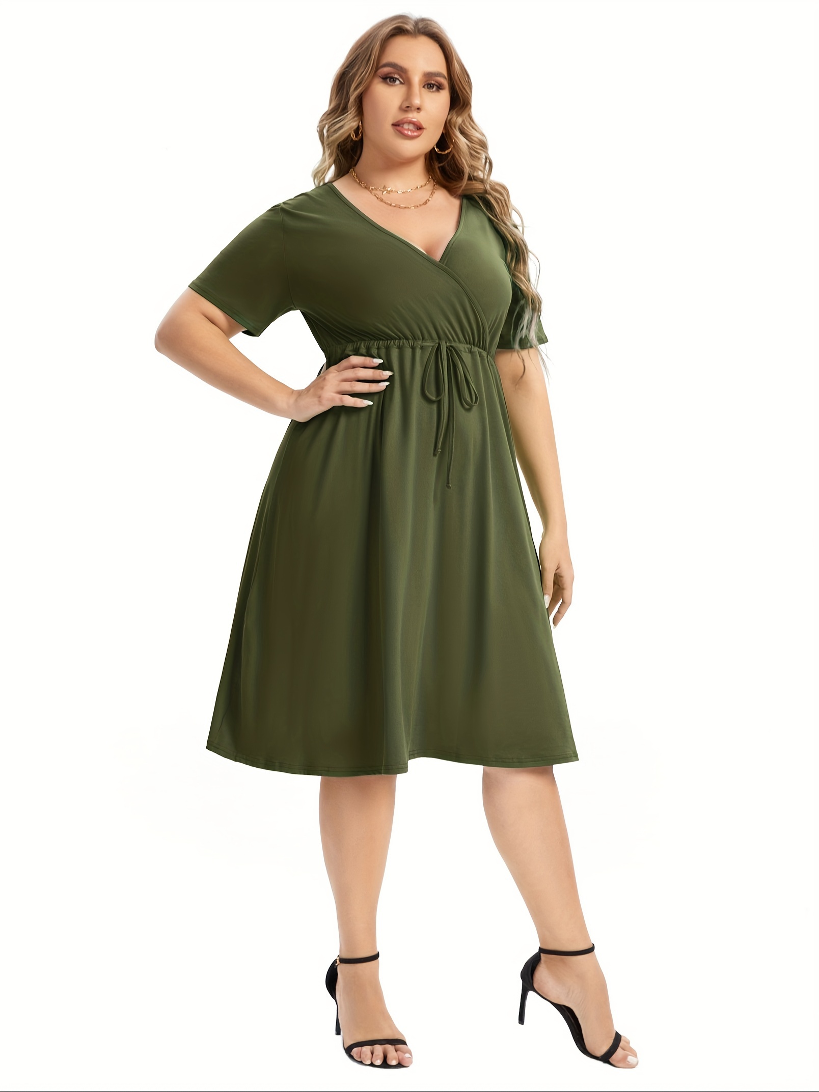 womens v neck a line knee length wrap swing dresses plus size a line party mini dress details 96