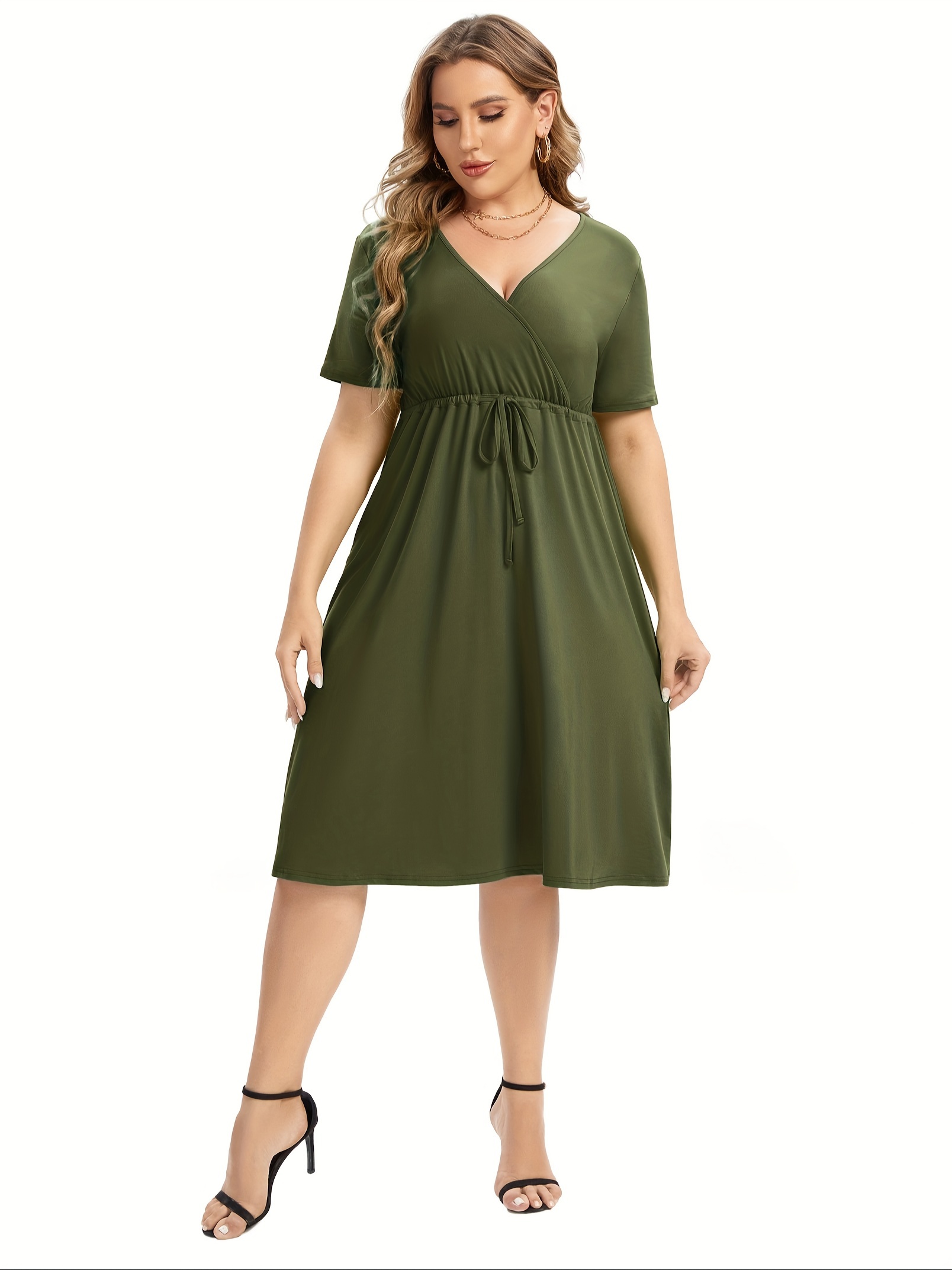 womens v neck a line knee length wrap swing dresses plus size a line party mini dress details 97