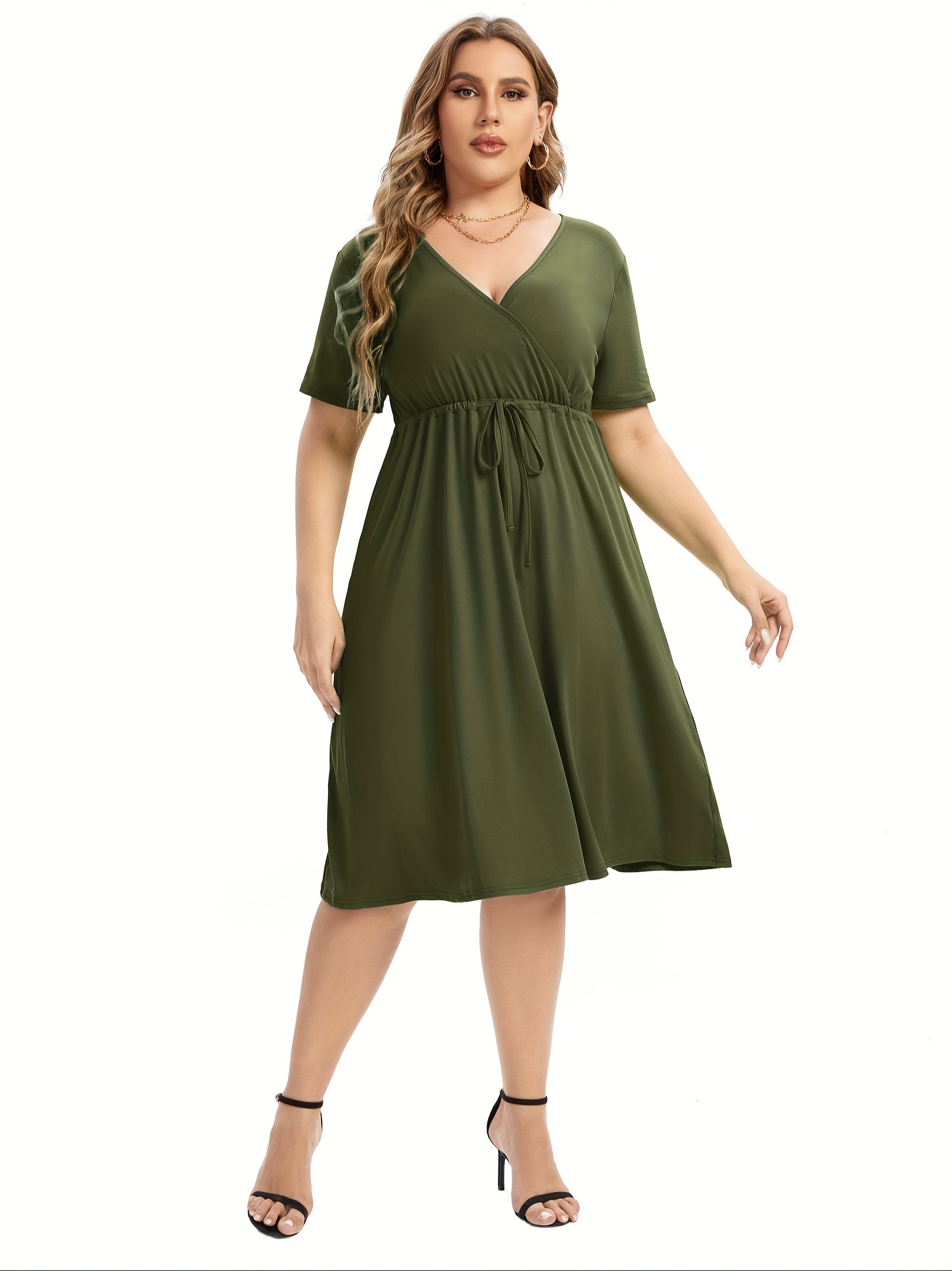 womens v neck a line knee length wrap swing dresses plus size a line party mini dress details 99