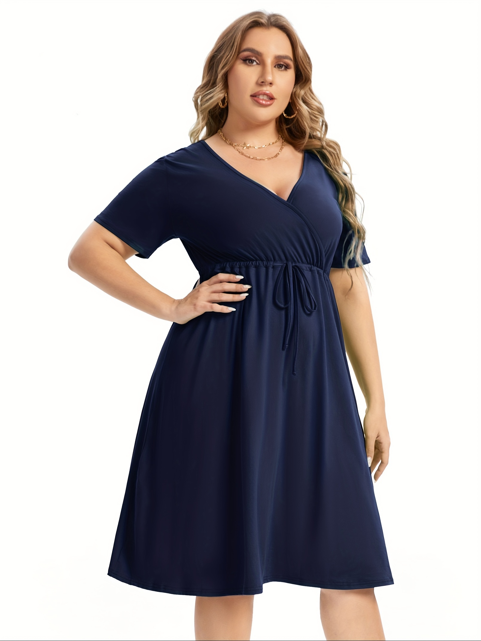 womens v neck a line knee length wrap swing dresses plus size a line party mini dress details 101