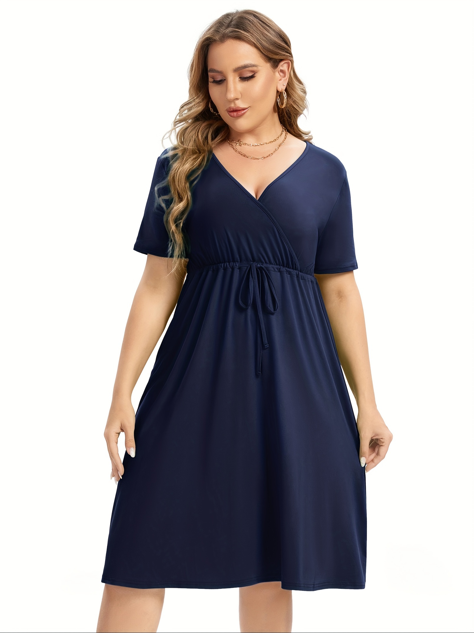 womens v neck a line knee length wrap swing dresses plus size a line party mini dress details 103