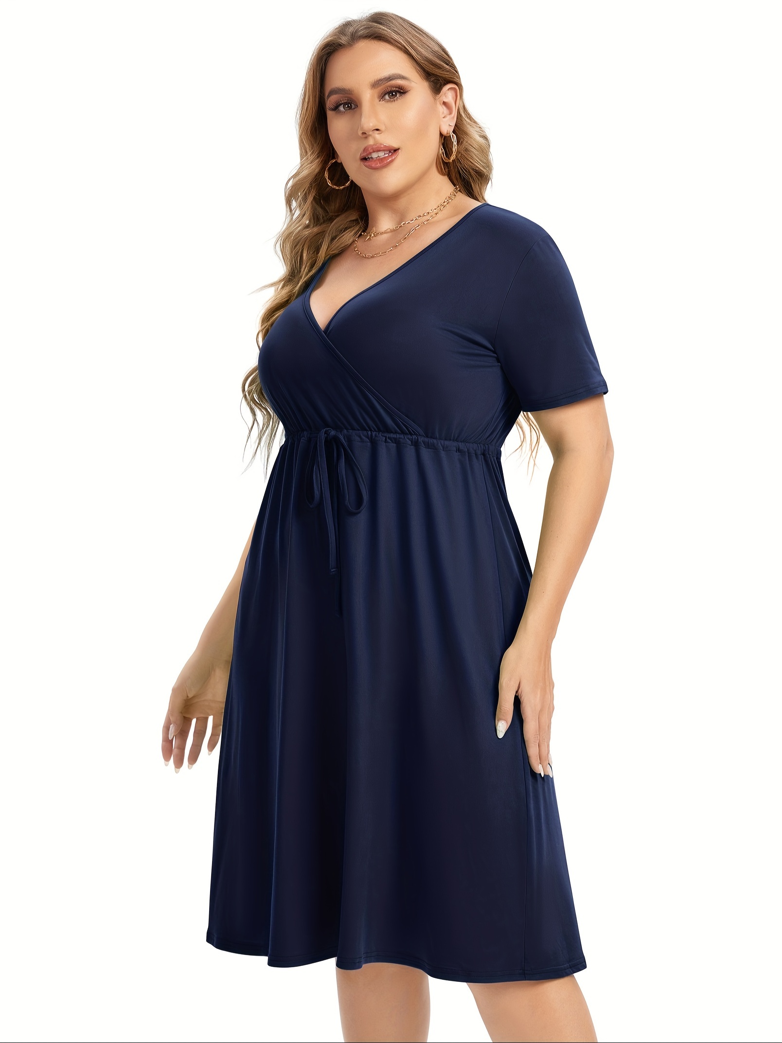 womens v neck a line knee length wrap swing dresses plus size a line party mini dress details 104