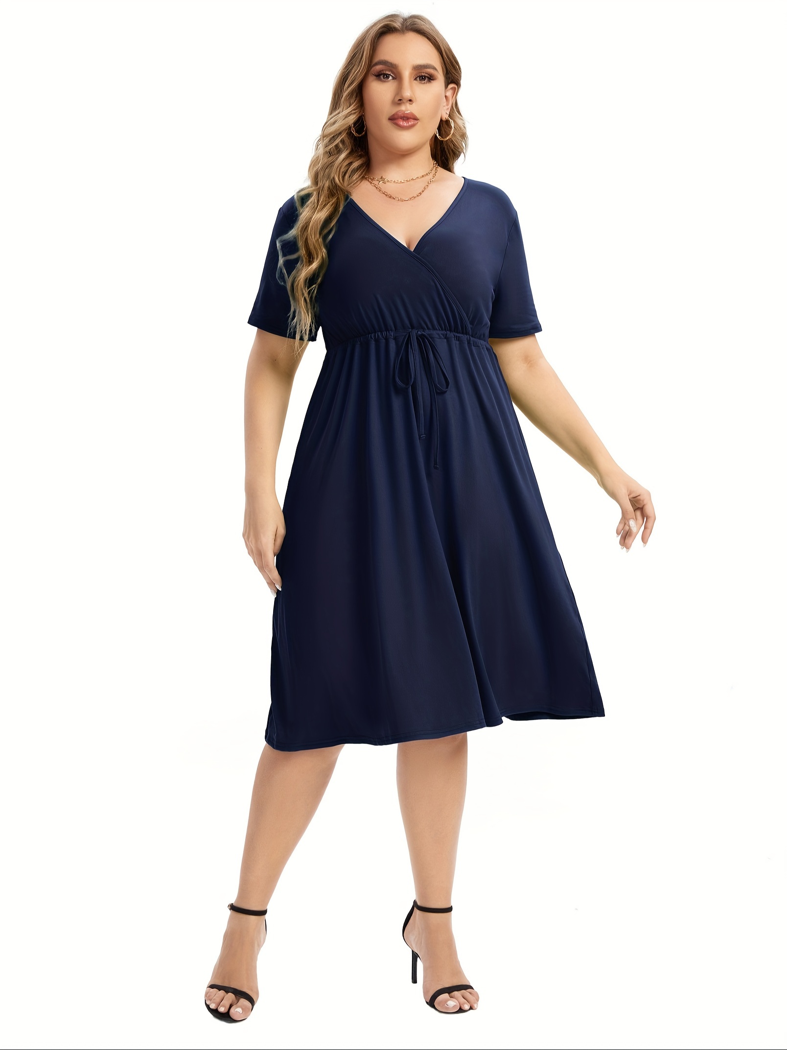 womens v neck a line knee length wrap swing dresses plus size a line party mini dress details 105