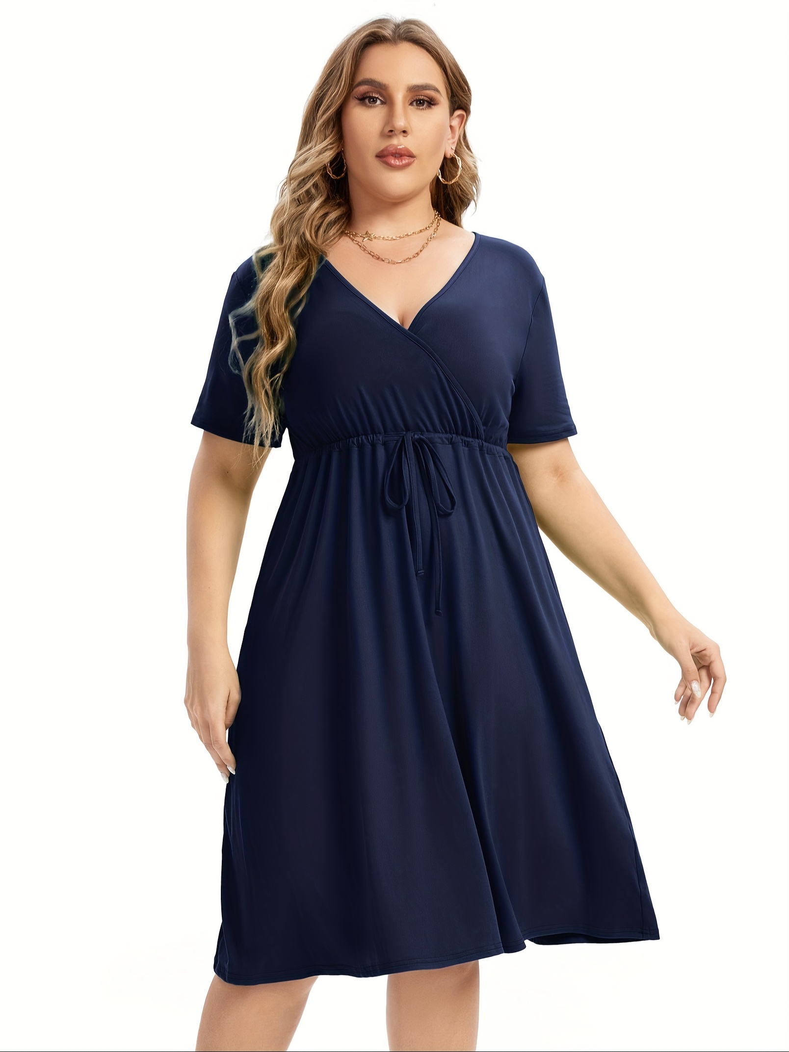 womens v neck a line knee length wrap swing dresses plus size a line party mini dress details 106