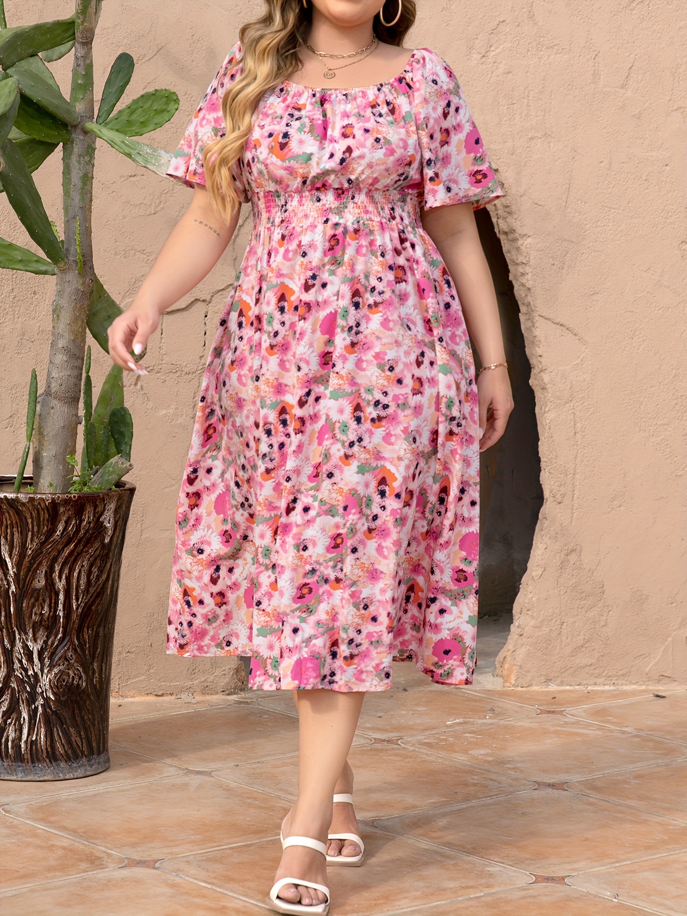 plus size elegant dress spring summer vacation floral style casual everyday dress details 1