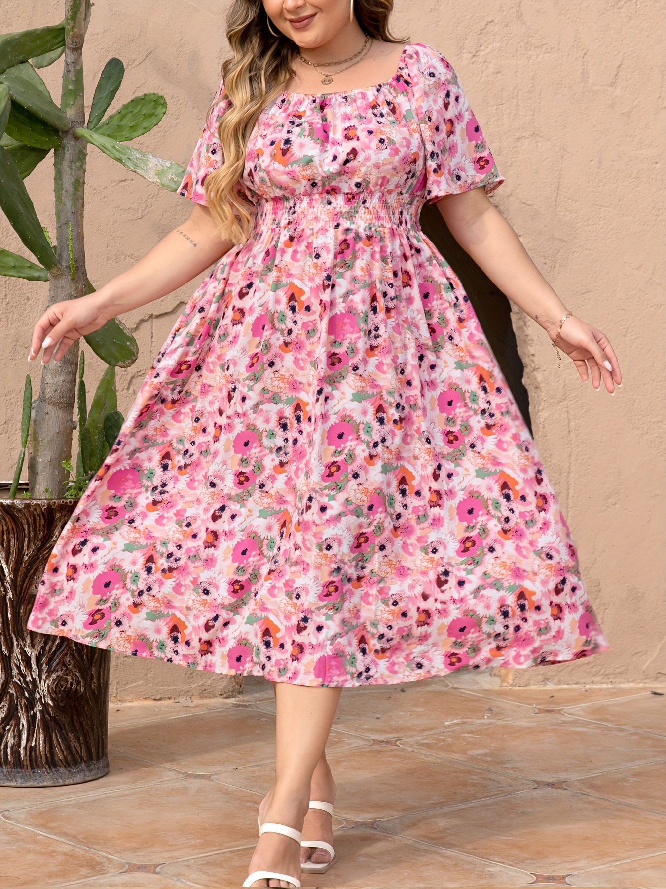 plus size elegant dress spring summer vacation floral style casual everyday dress details 5